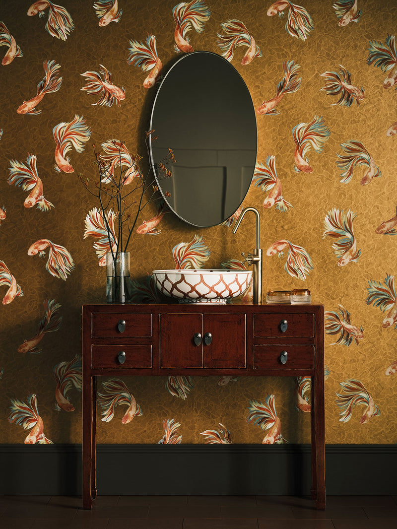 W8123-01 Aquaria Metallic Gold Wallpaper by Osborne & Little