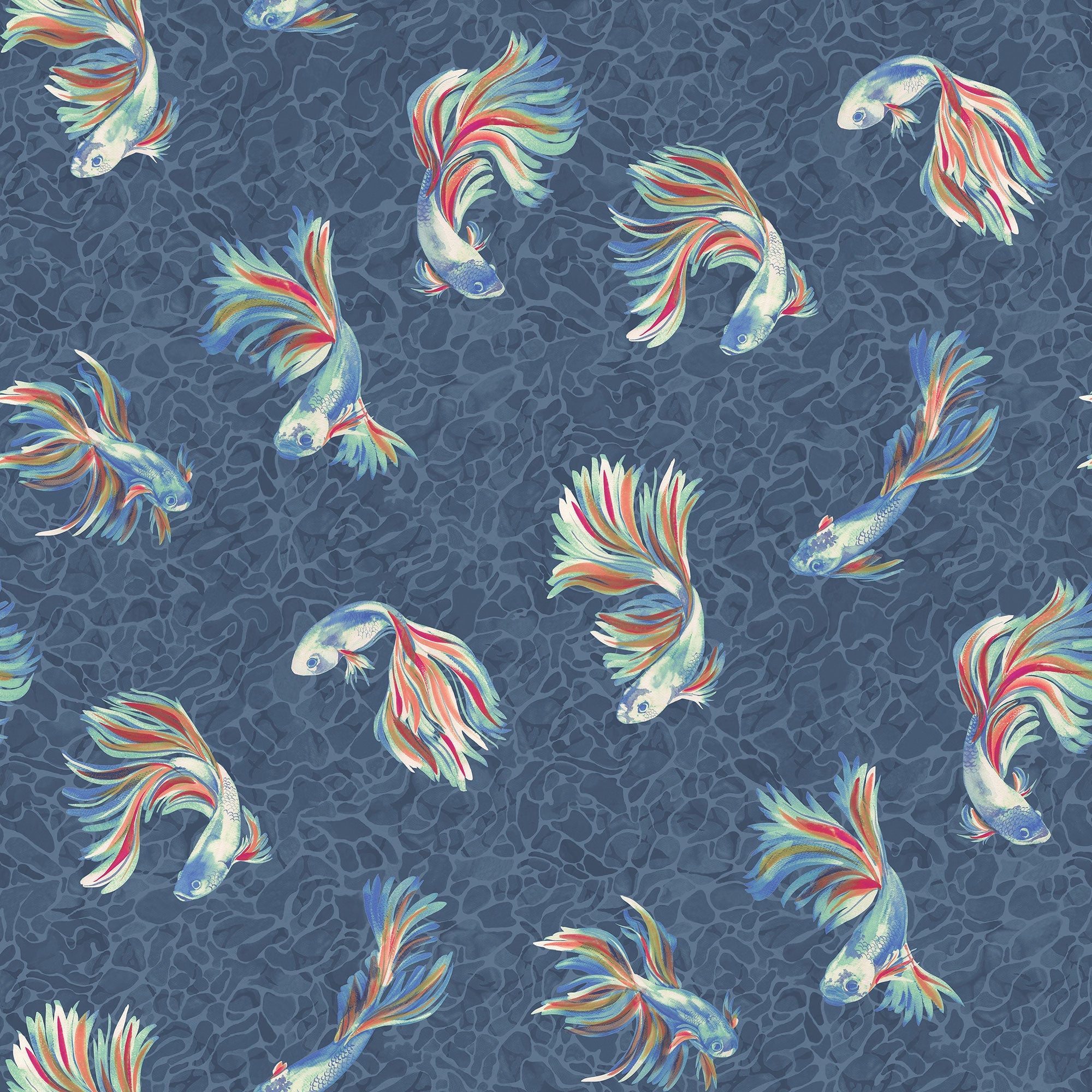 W8123-04 Aquaria Indigo / Coral Wallpaper by Osborne & Little