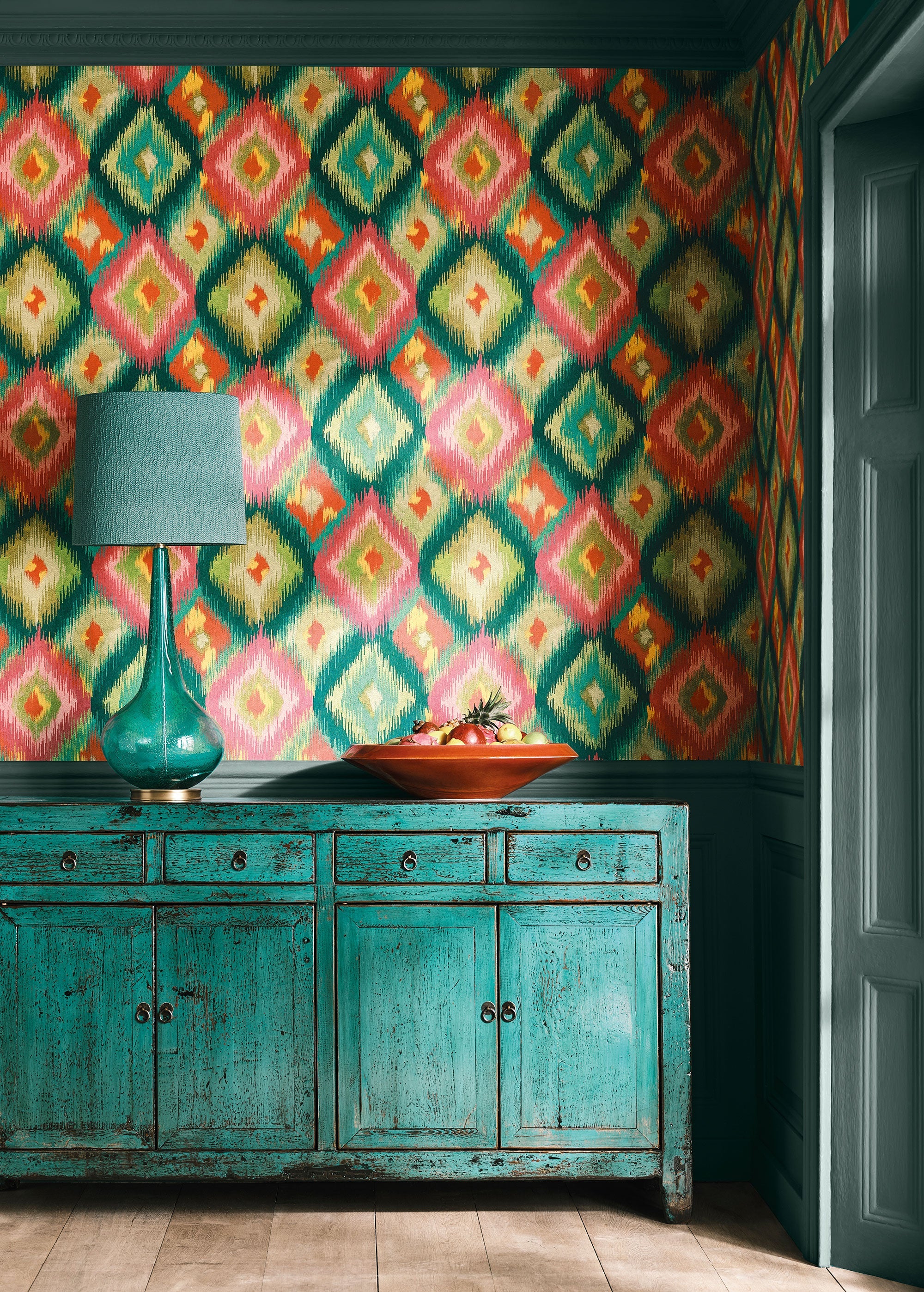 W8124-01 Xanadu Teal / Pink Wallpaper by Osborne & Little