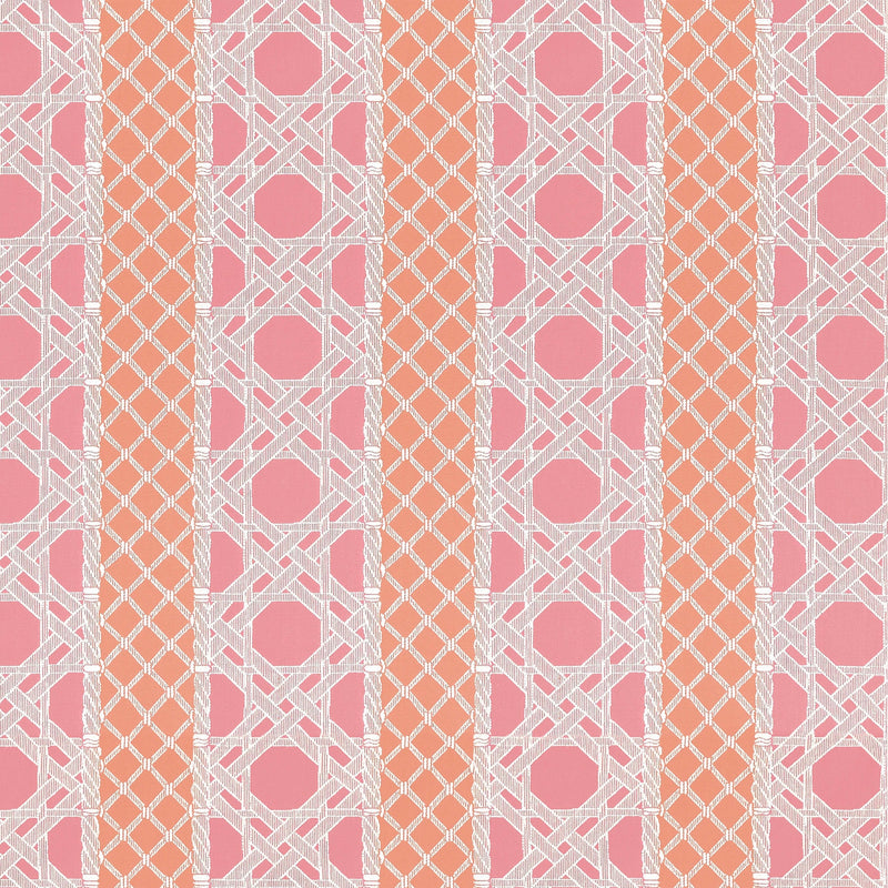 W81771 Trelliage Peony and Coral Soleil Fabric by Thibaut
