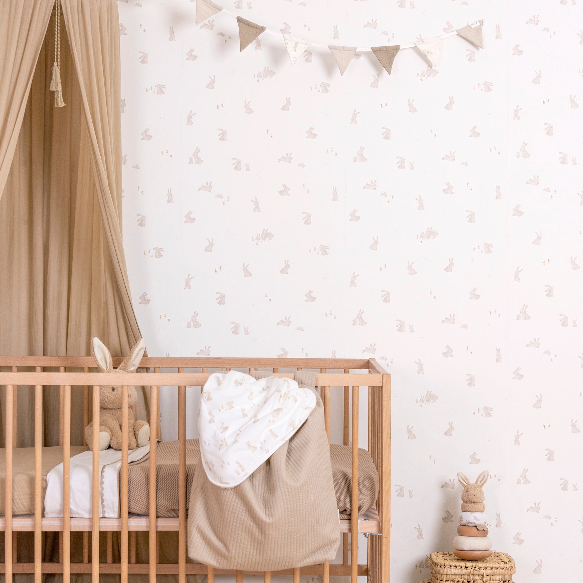 WD110023 Baby Bunny Brown/white Wallpaper by Little Dutch