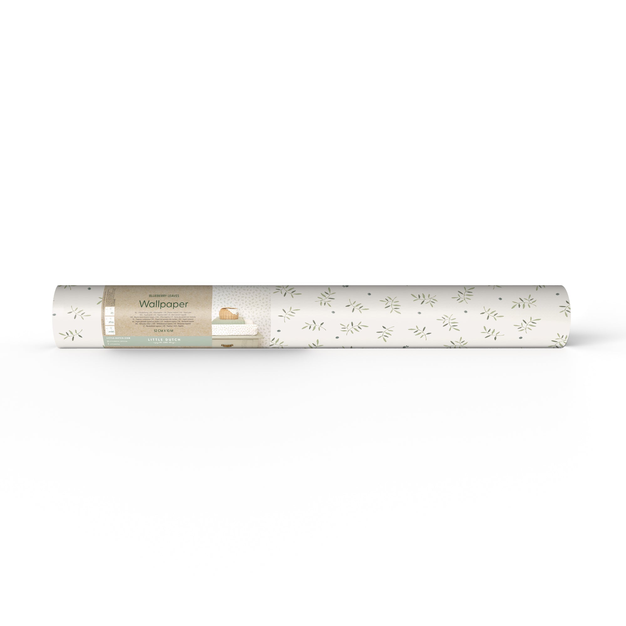 WD111034 Blueberry Leaves White/green Wallpaper by Little Dutch