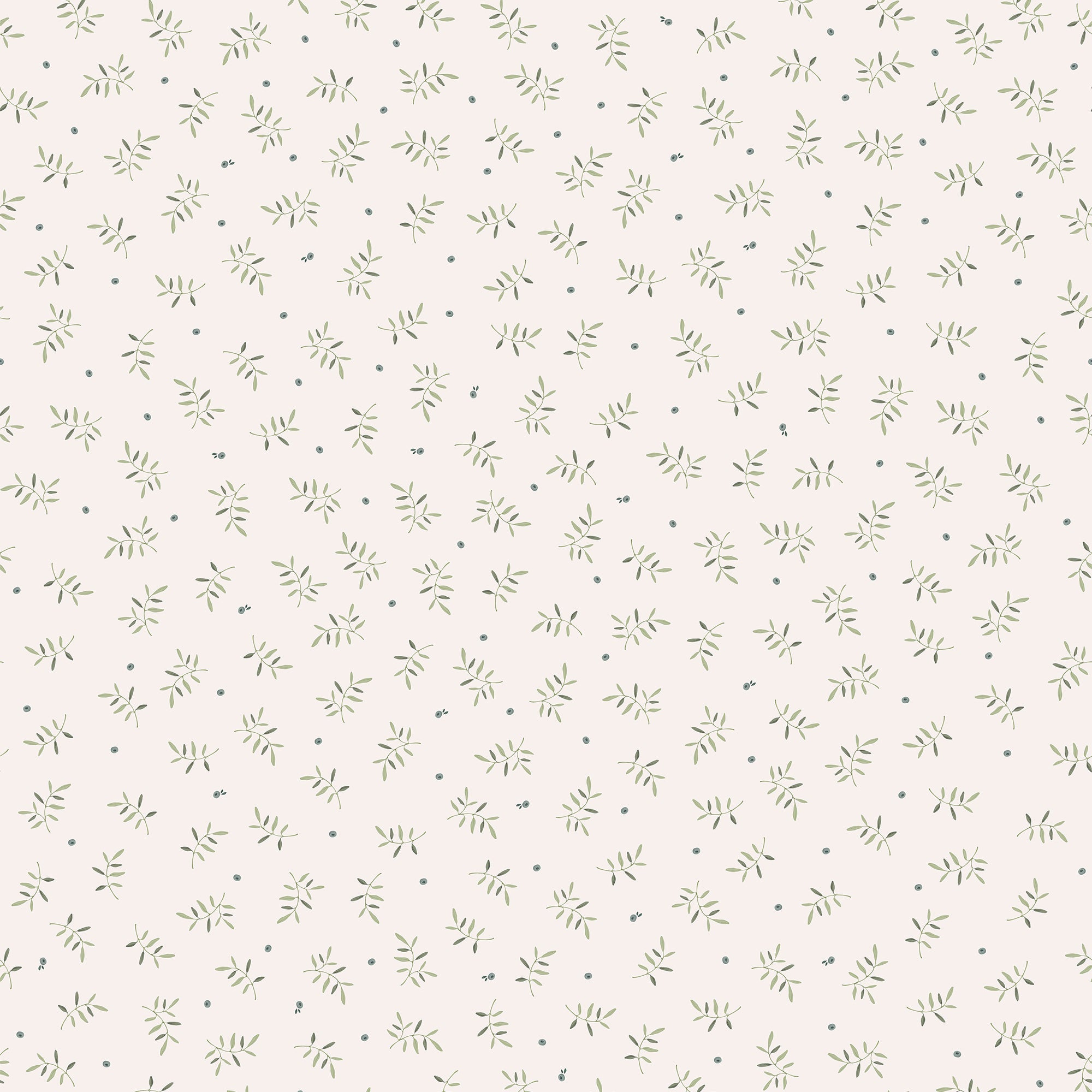 WD111034 Blueberry Leaves White/green Wallpaper by Little Dutch