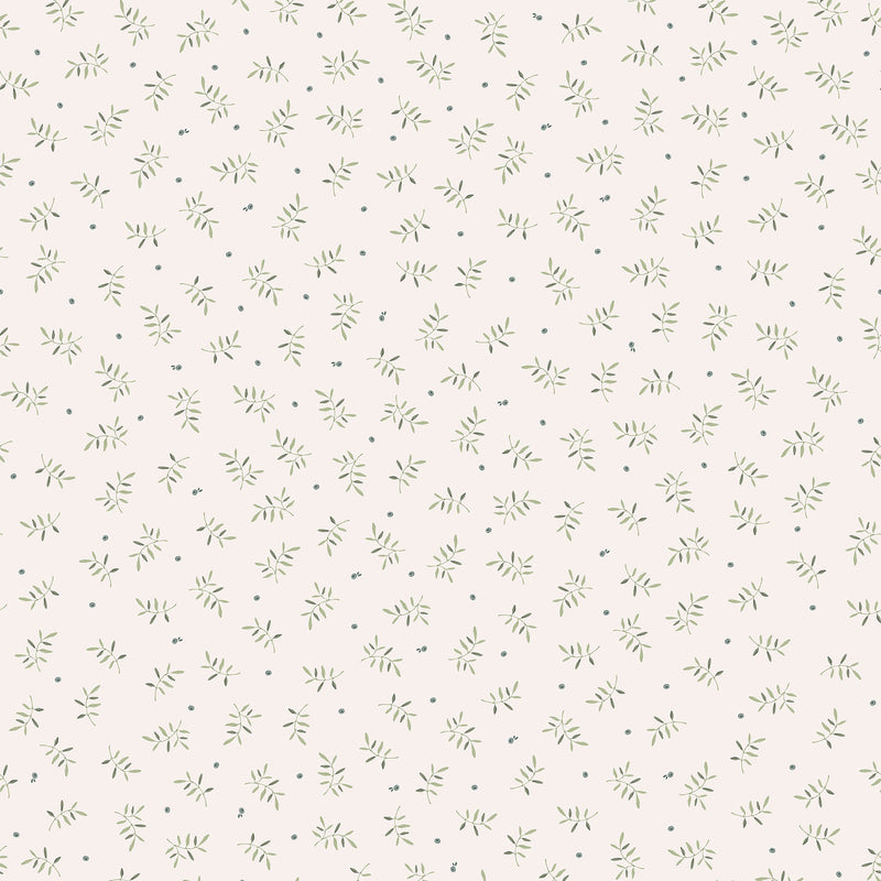 WD111034 Blueberry Leaves White/green Wallpaper by Little Dutch