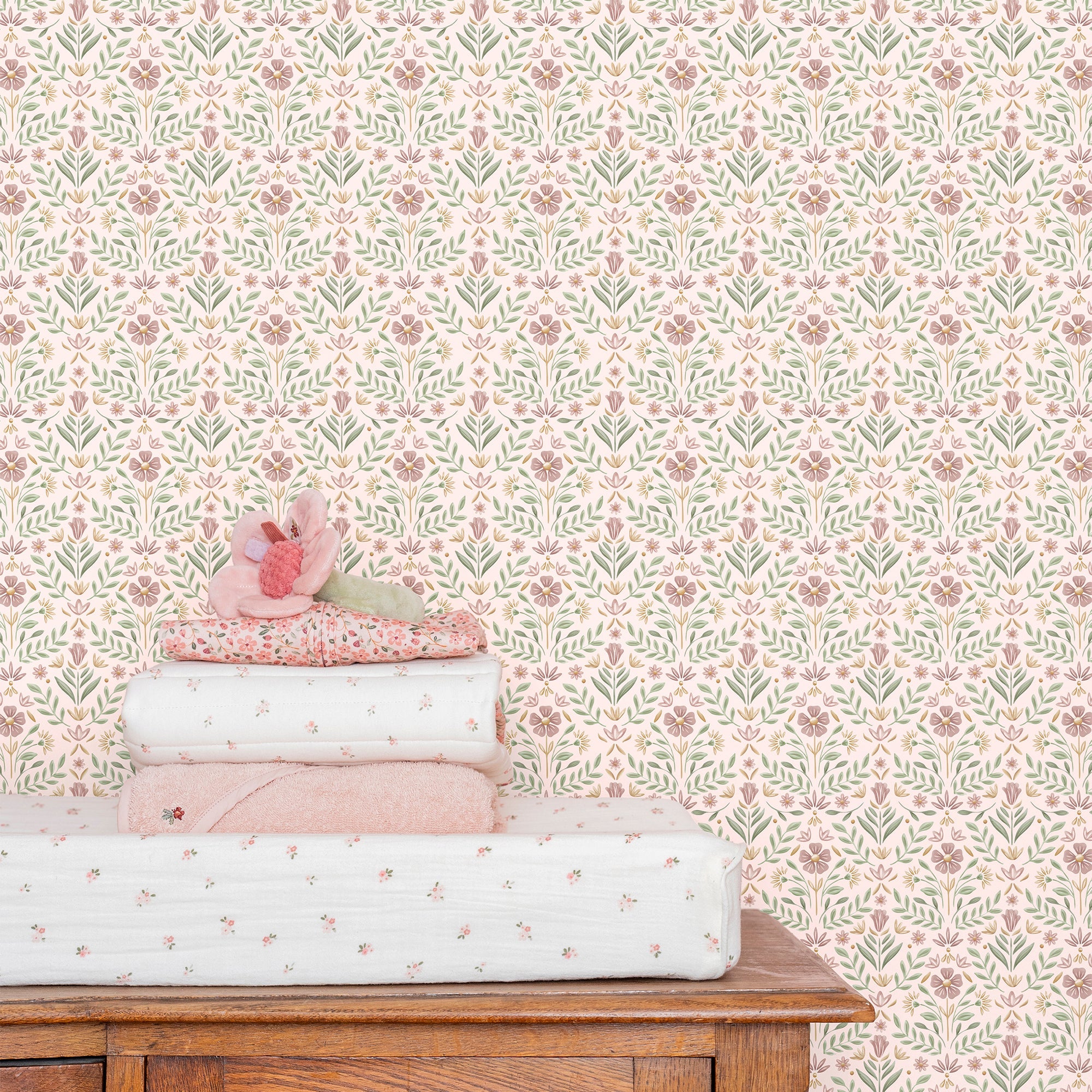 WD115031 Fairy Flowers Pink/green Wallpaper by Little Dutch