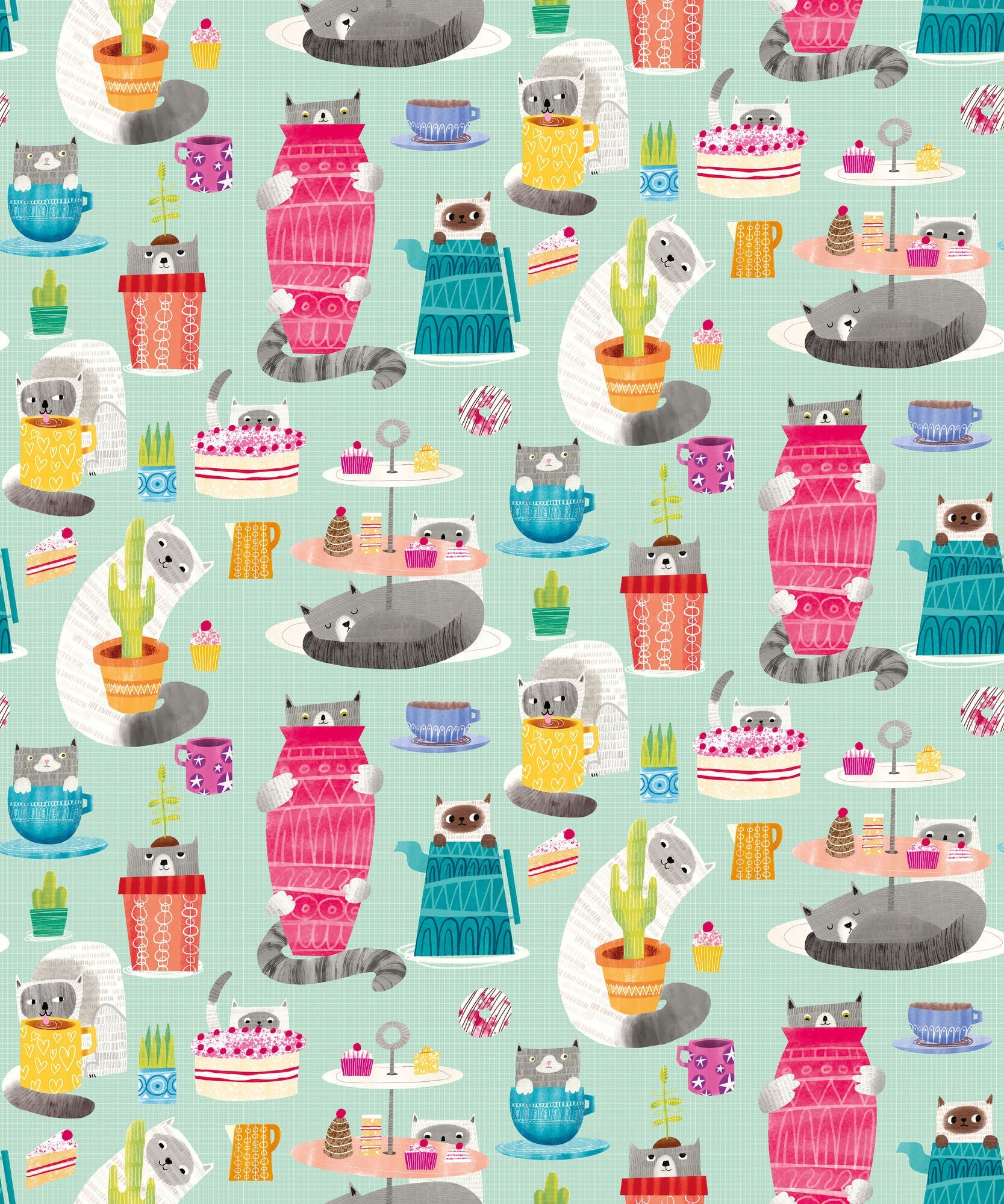 WGU50108W Kitten Kaboodle Spearmint Wallpaper by Ohpopsi
