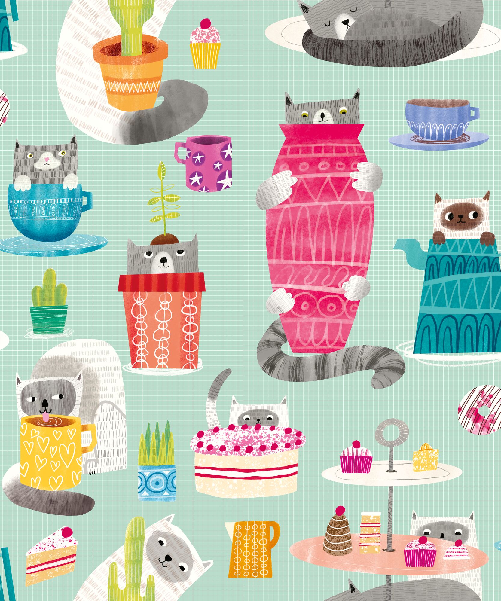 WGU50108W Kitten Kaboodle Spearmint Wallpaper by Ohpopsi