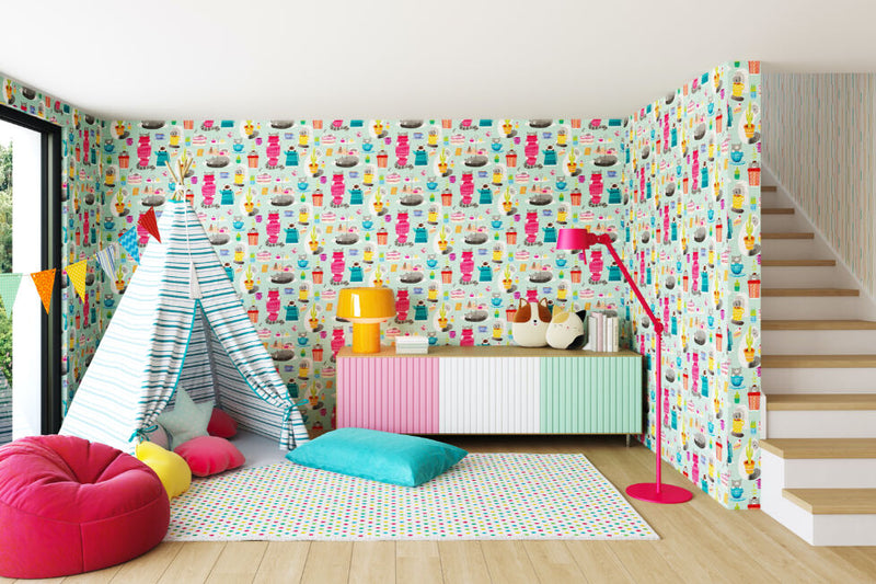 WGU50108W Kitten Kaboodle Spearmint Wallpaper by Ohpopsi