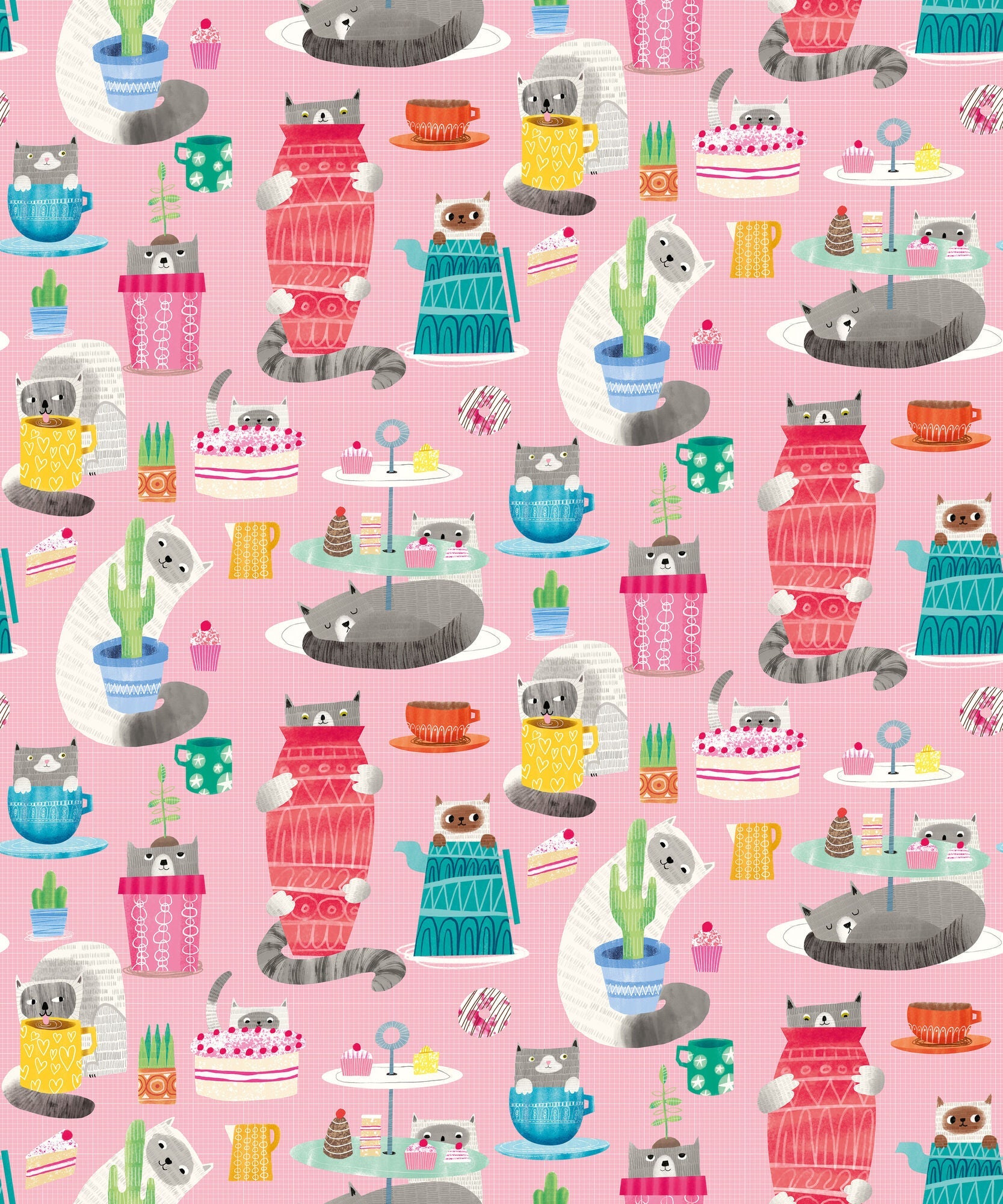 WGU50109W Kitten Kaboodle Bubblegum Wallpaper by Ohpopsi
