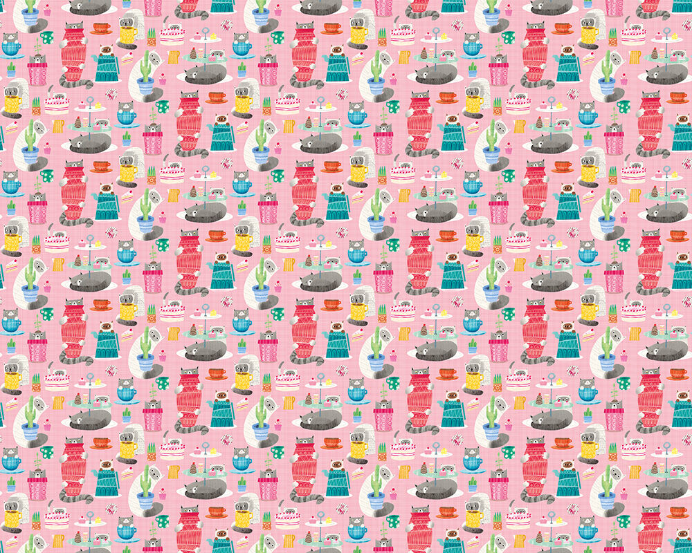 WGU50109W Kitten Kaboodle Bubblegum Wallpaper by Ohpopsi
