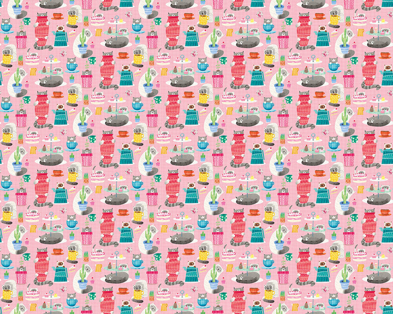 WGU50109W Kitten Kaboodle Bubblegum Wallpaper by Ohpopsi