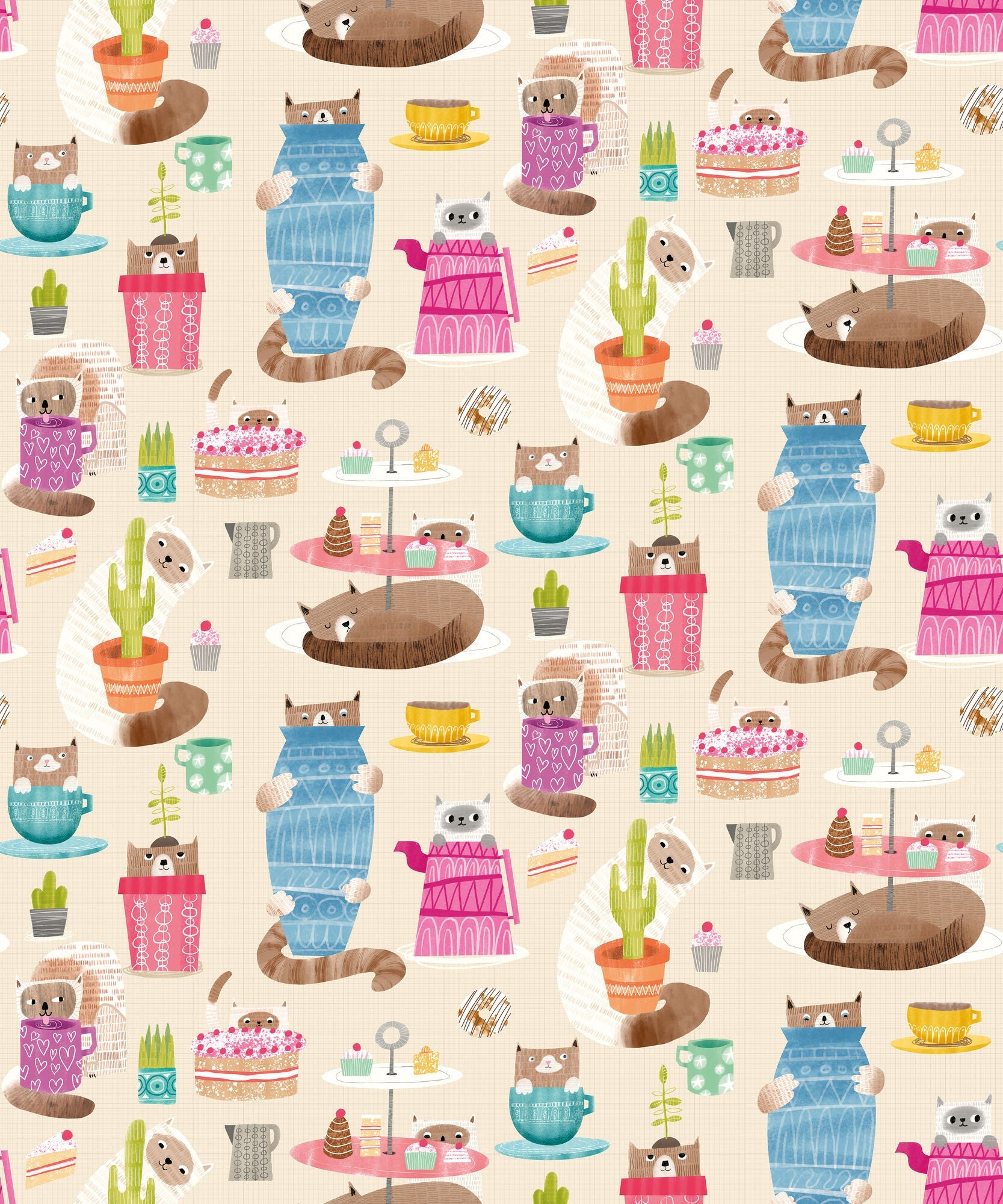 WGU50111W Kitten Kaboodle Marshmallow Wallpaper by Ohpopsi