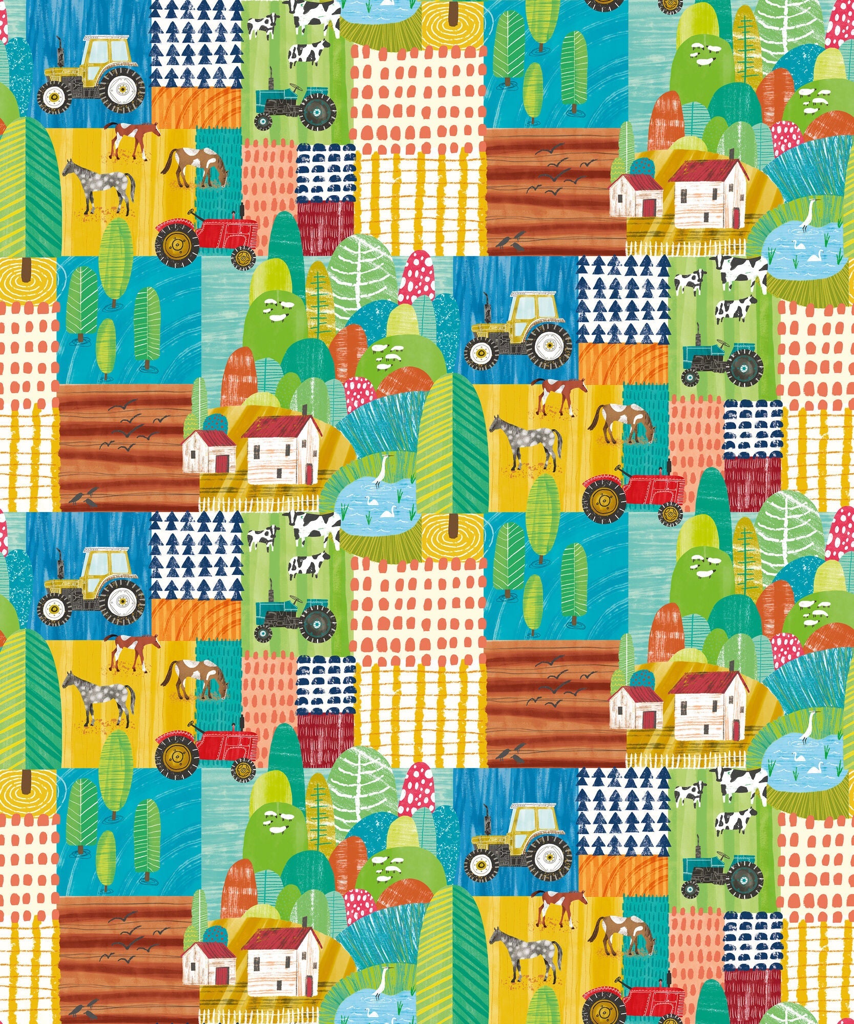 WGU50118W Down On The Farm Teal Twist Wallpaper by Ohpopsi