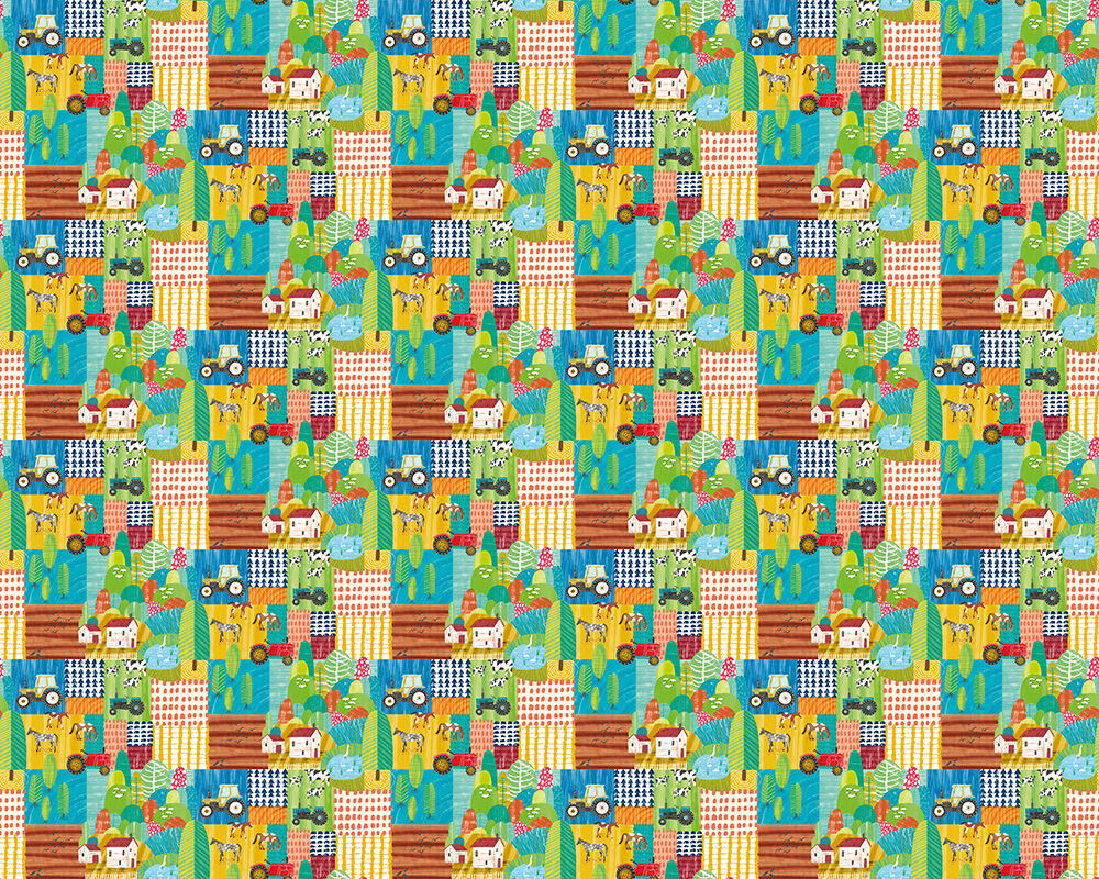WGU50118W Down On The Farm Teal Twist Wallpaper by Ohpopsi