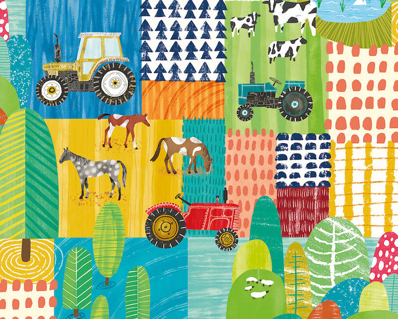 WGU50118W Down On The Farm Teal Twist Wallpaper by Ohpopsi