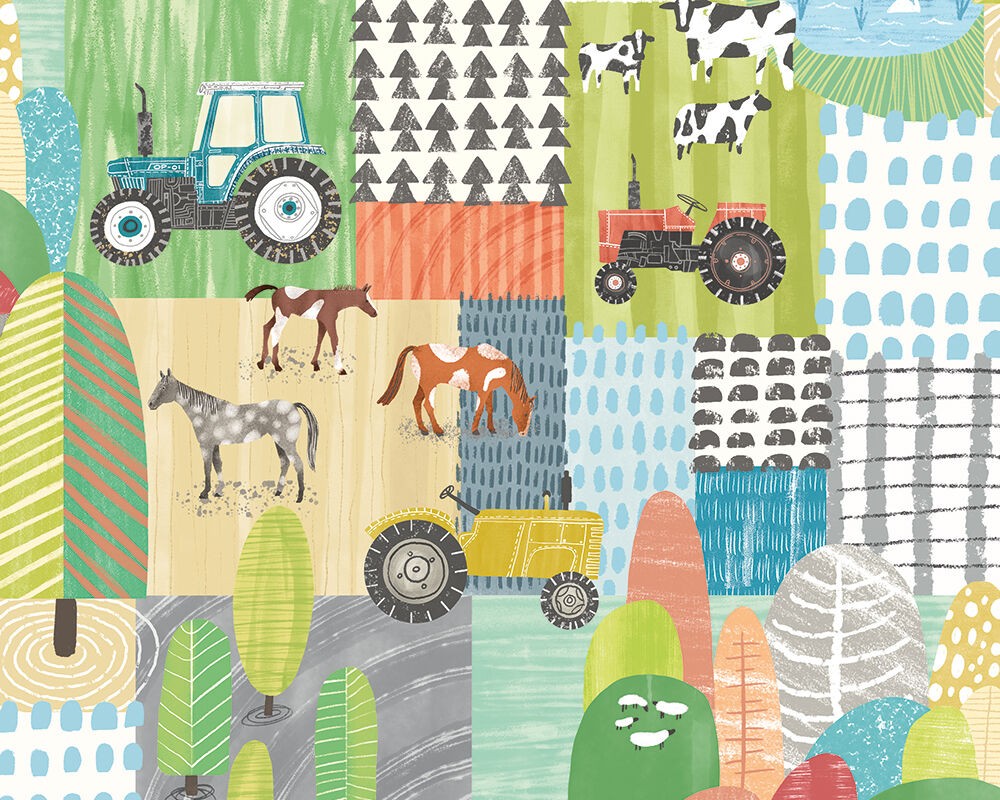 WGU50121W Down On The Farm Sherbet Pastel Wallpaper by Ohpopsi
