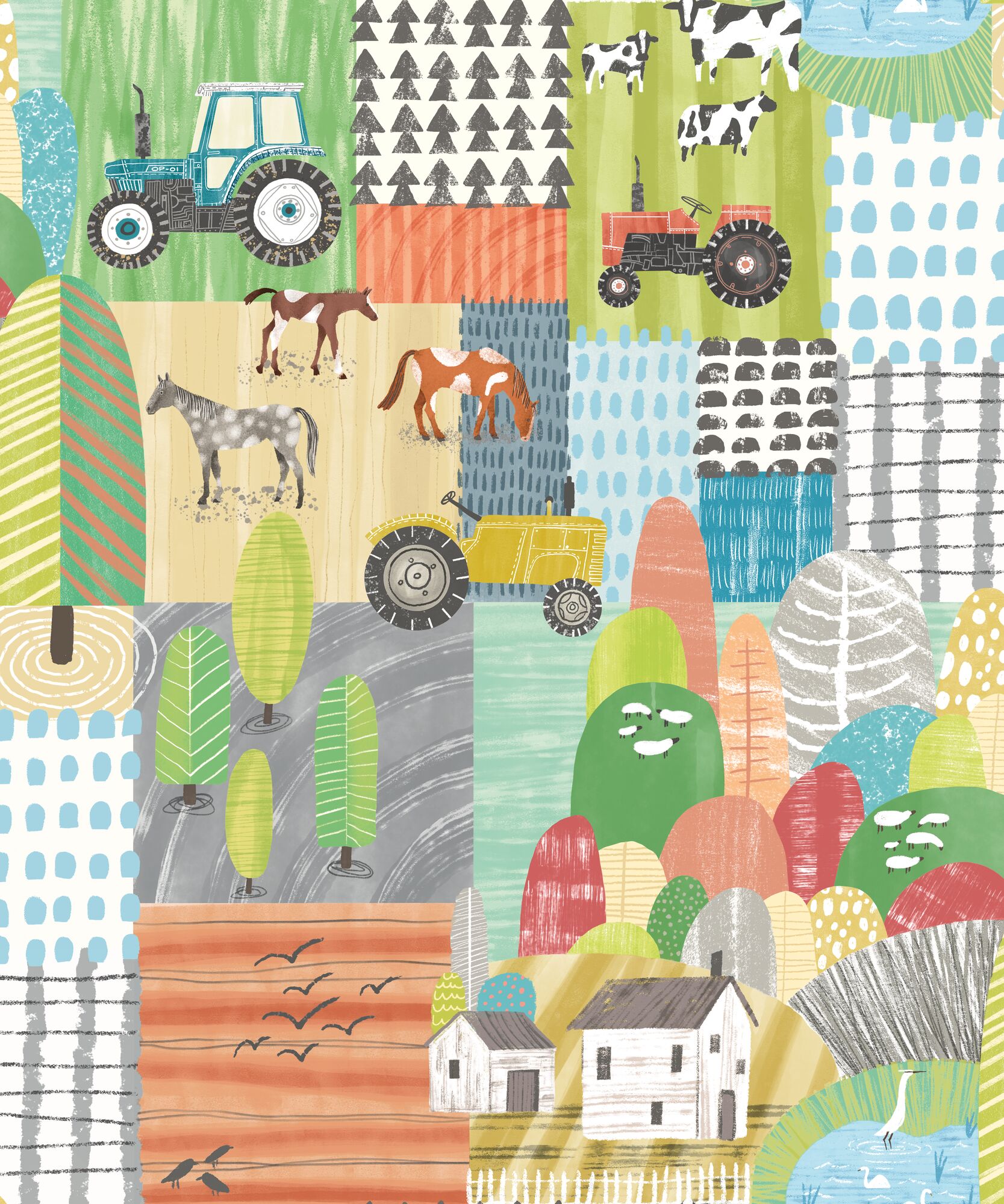 WGU50121W Down On The Farm Sherbet Pastel Wallpaper by Ohpopsi