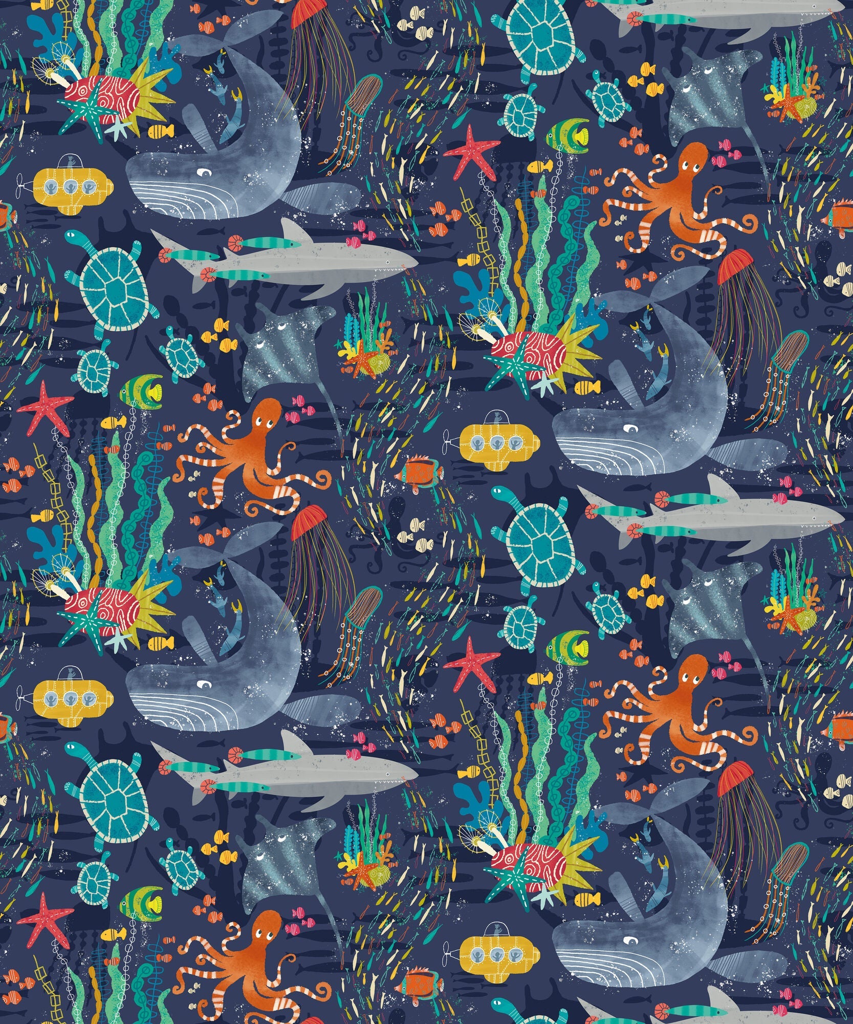 WGU50130W Beneath The Waves Prussian Wallpaper by Ohpopsi