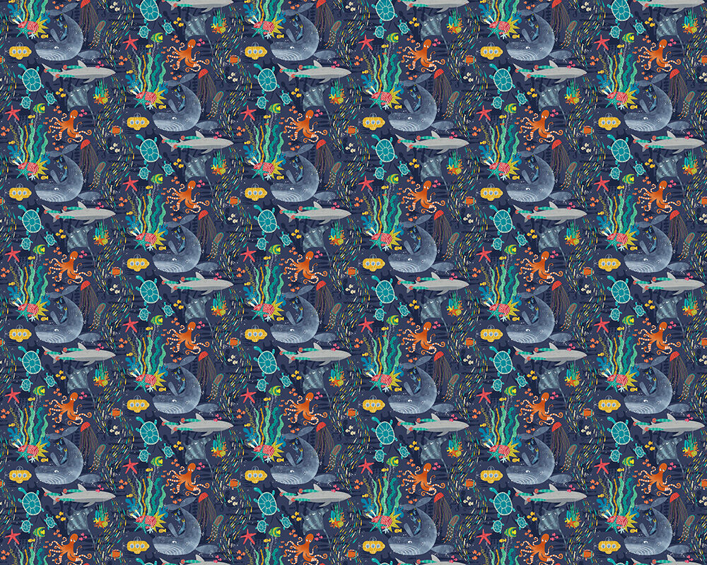 WGU50130W Beneath The Waves Prussian Wallpaper by Ohpopsi