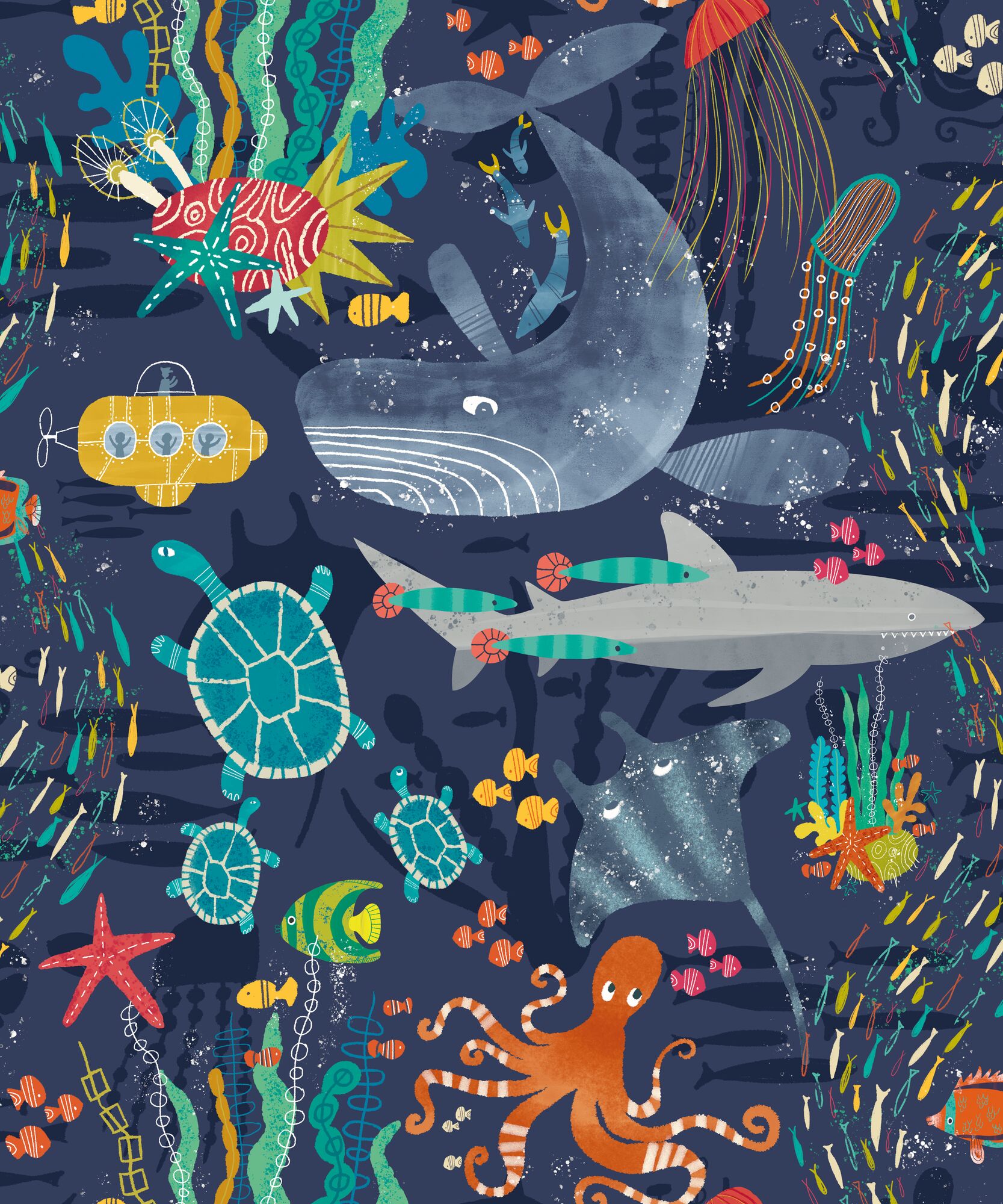WGU50130W Beneath The Waves Prussian Wallpaper by Ohpopsi