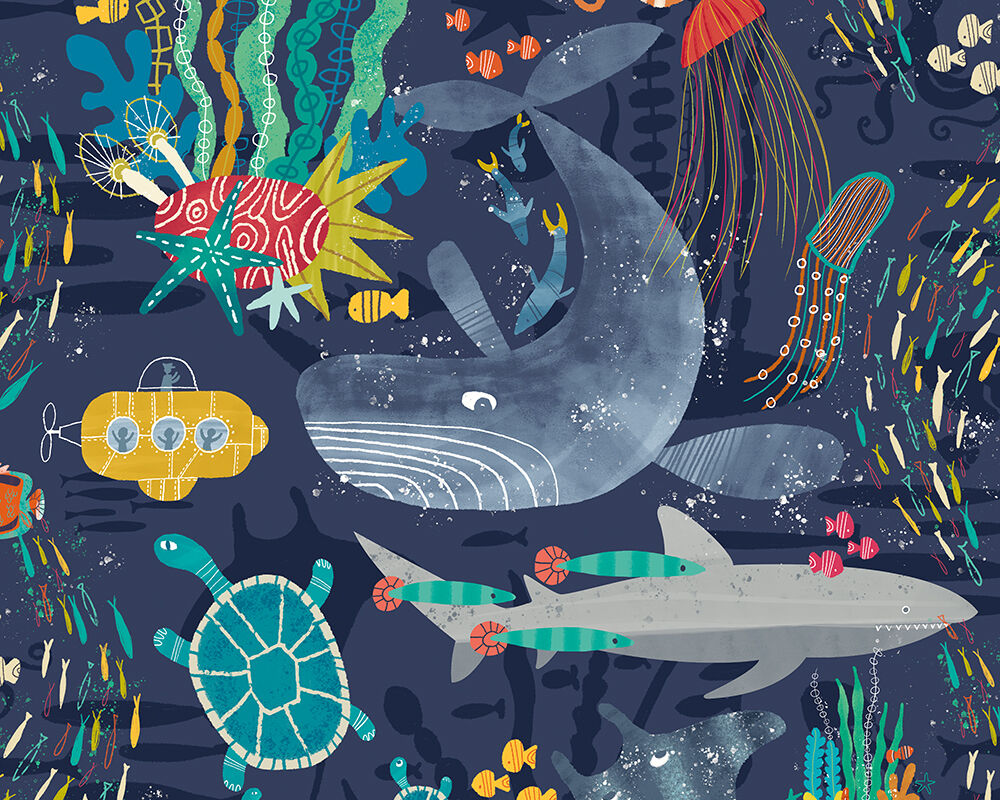 WGU50130W Beneath The Waves Prussian Wallpaper by Ohpopsi