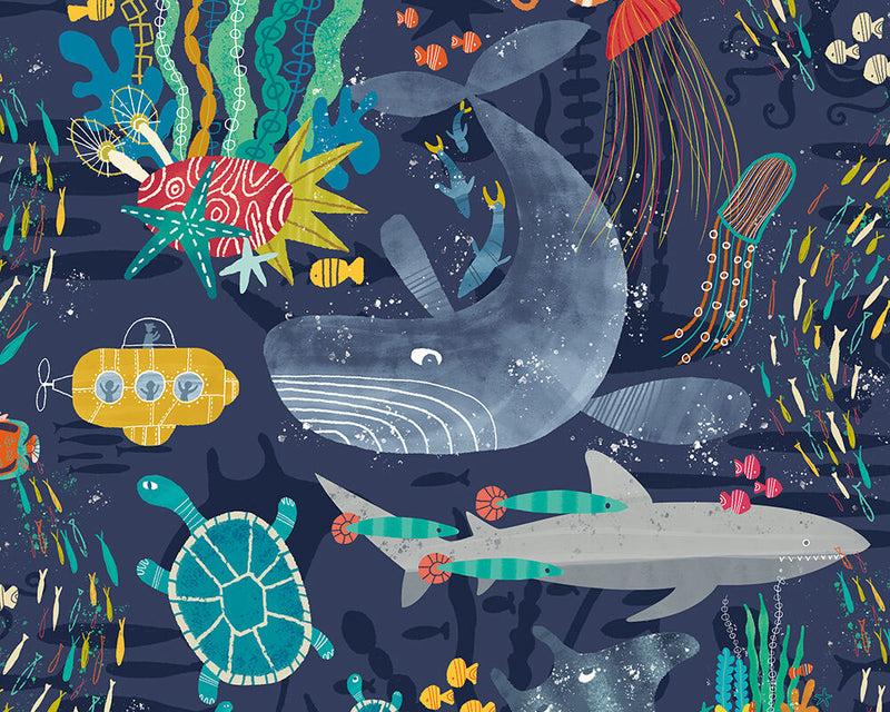 WGU50130W Beneath The Waves Prussian Wallpaper by Ohpopsi
