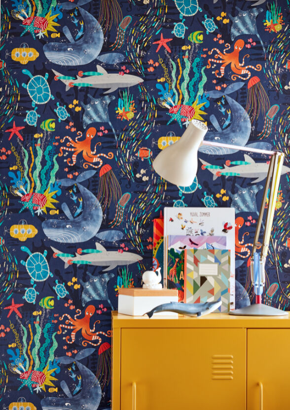 WGU50130W Beneath The Waves Prussian Wallpaper by Ohpopsi