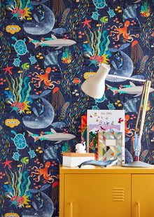 WGU50130W Beneath The Waves Prussian Wallpaper by Ohpopsi