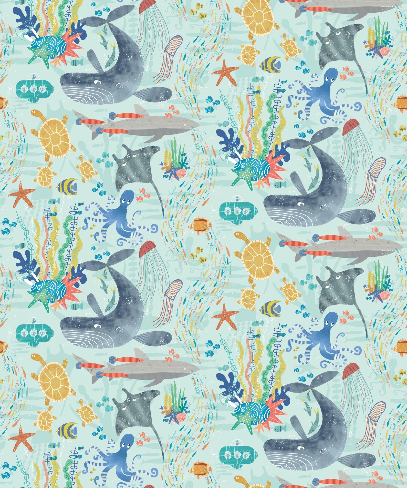 WGU50131W Beneath The Waves Ocean Wallpaper by Ohpopsi