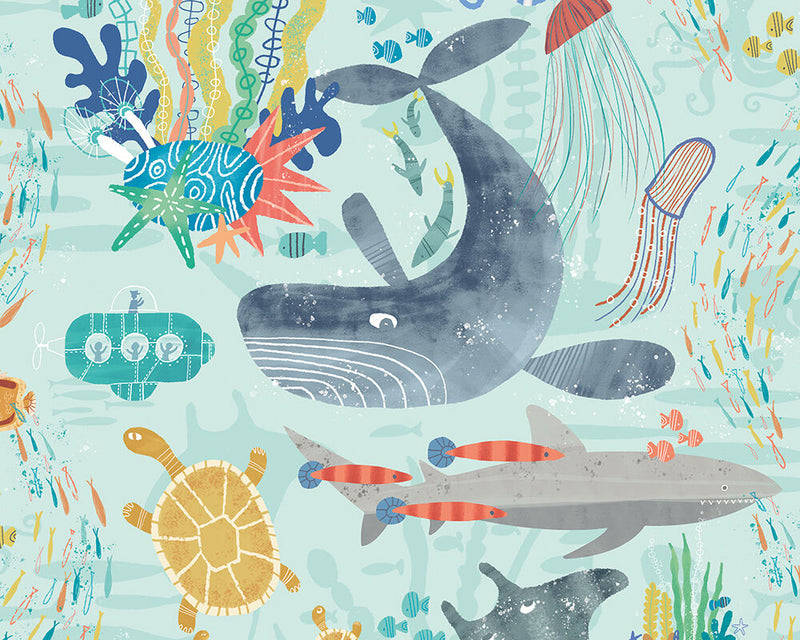 WGU50131W Beneath The Waves Ocean Wallpaper by Ohpopsi