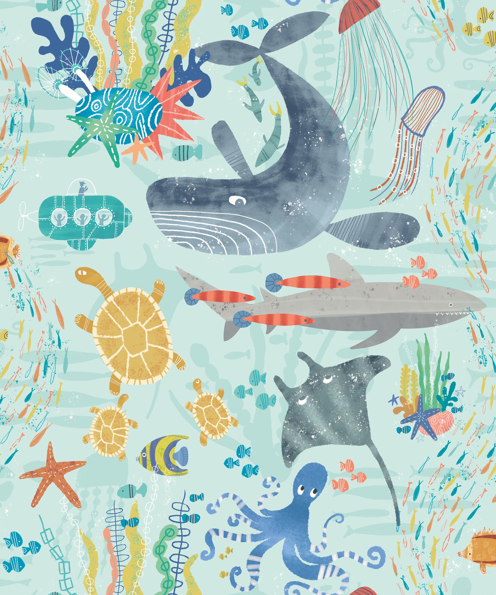 WGU50131W Beneath The Waves Ocean Wallpaper by Ohpopsi