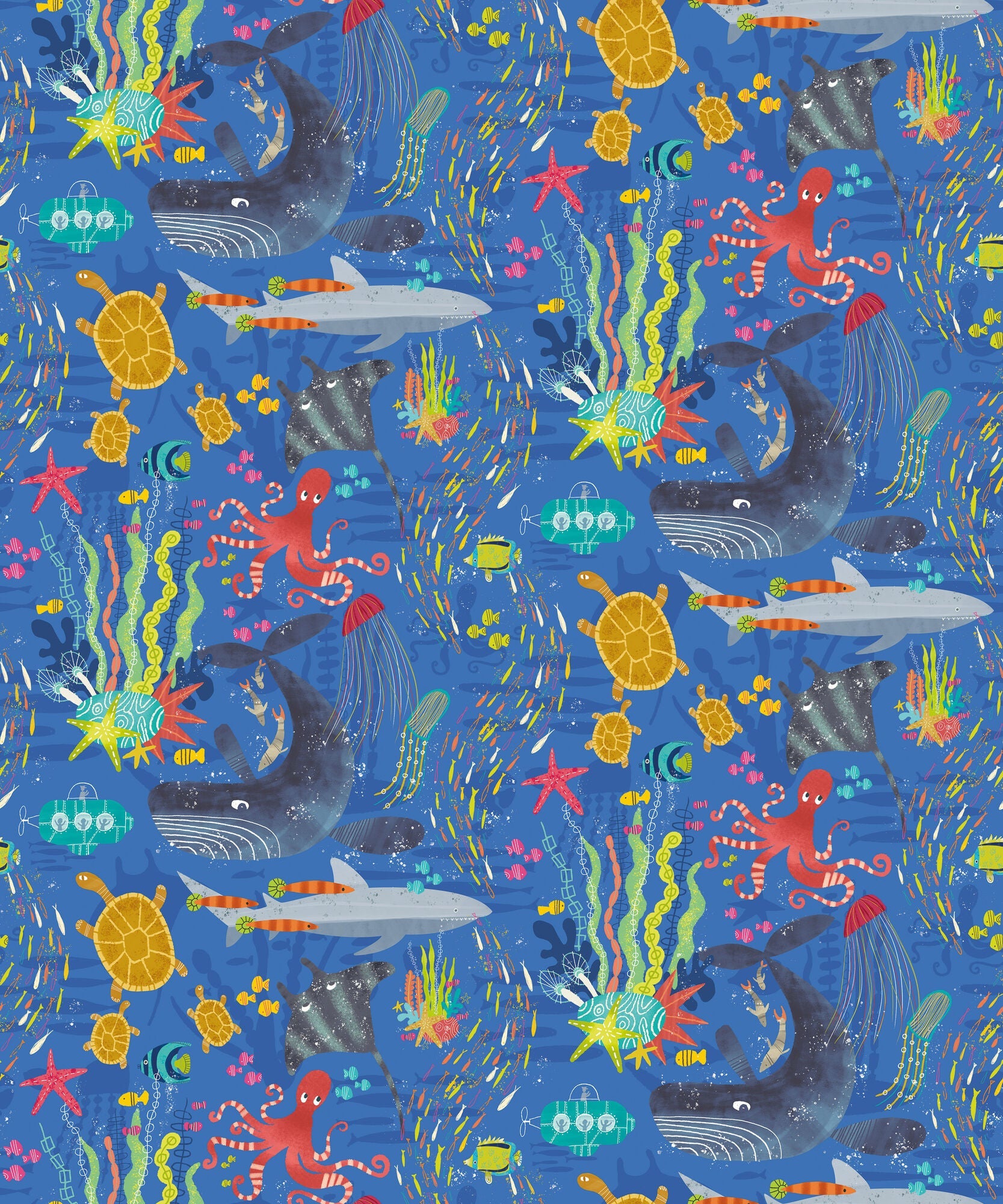WGU50132W Beneath The Waves Lapis Wallpaper by Ohpopsi