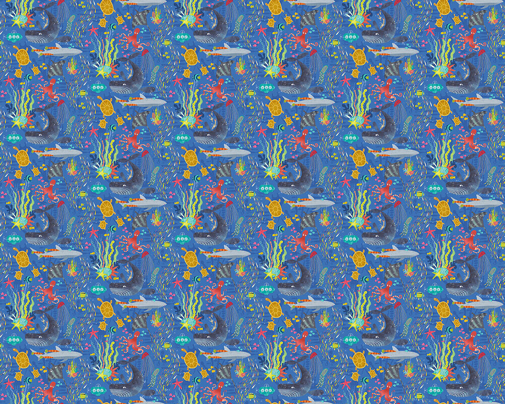 WGU50132W Beneath The Waves Lapis Wallpaper by Ohpopsi
