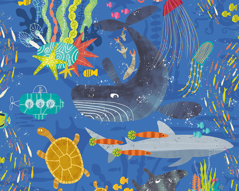WGU50132W Beneath The Waves Lapis Wallpaper by Ohpopsi