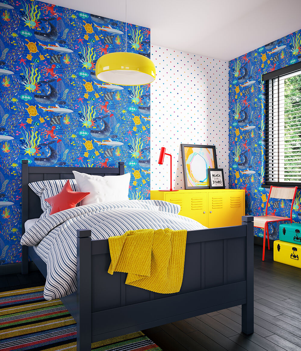 WGU50132W Beneath The Waves Lapis Wallpaper by Ohpopsi