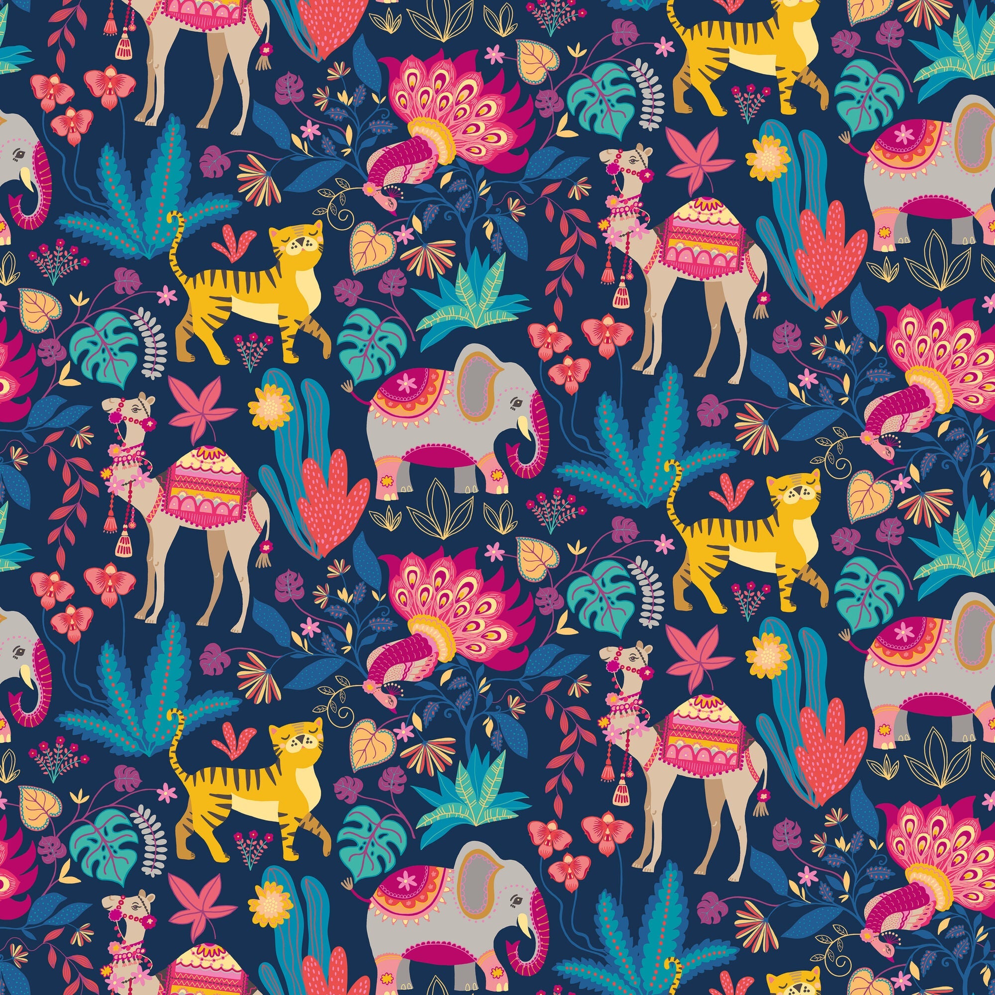 WGU50133W Samba Safari Ink & Cerise Wallpaper by Ohpopsi