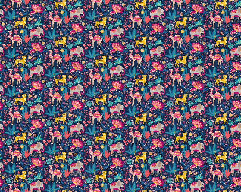 WGU50133W Samba Safari Ink & Cerise Wallpaper by Ohpopsi