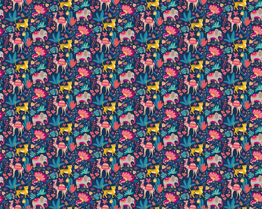 WGU50133W Samba Safari Ink & Cerise Wallpaper by Ohpopsi