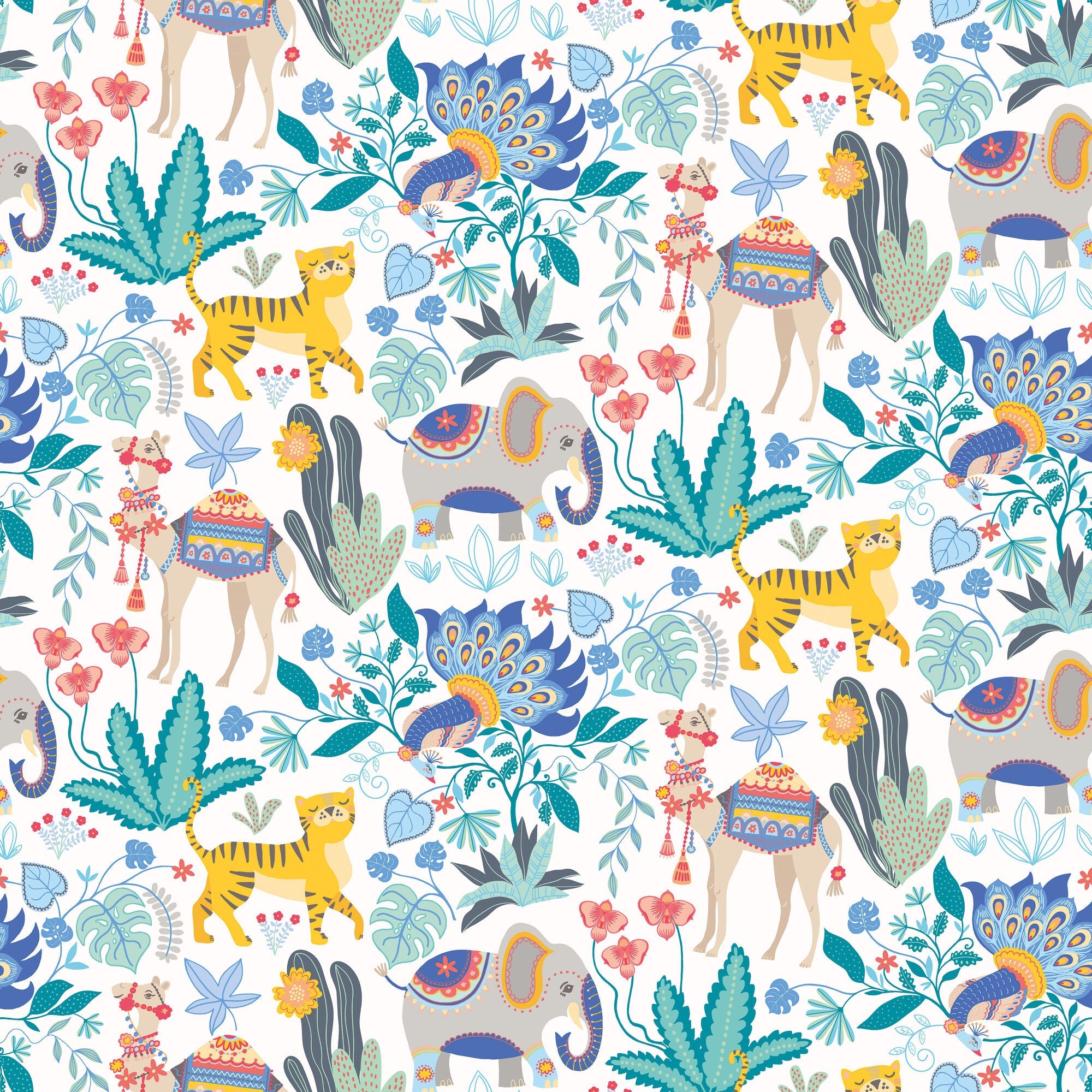 WGU50134W Samba Safari Cornflower Wallpaper by Ohpopsi