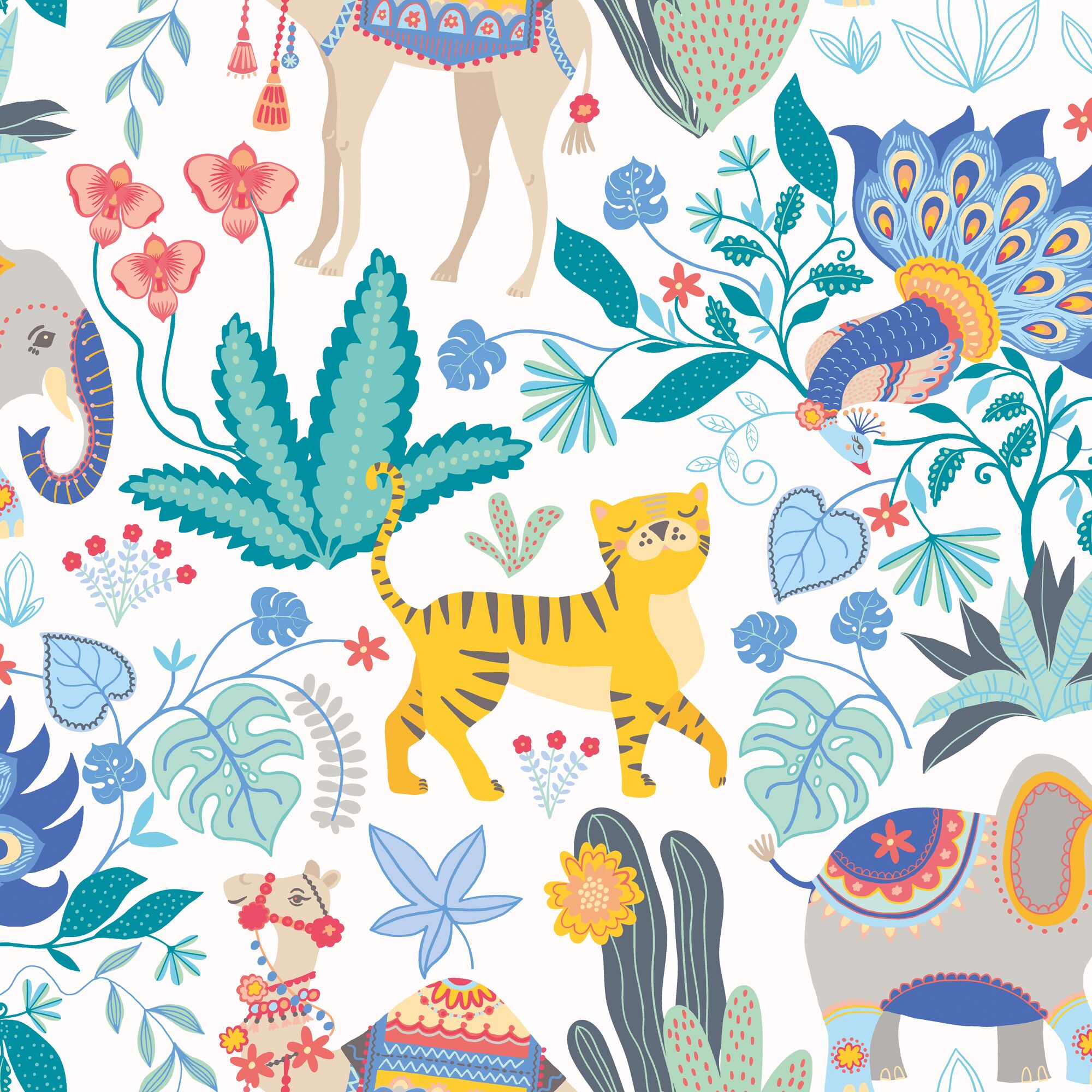WGU50134W Samba Safari Cornflower Wallpaper by Ohpopsi