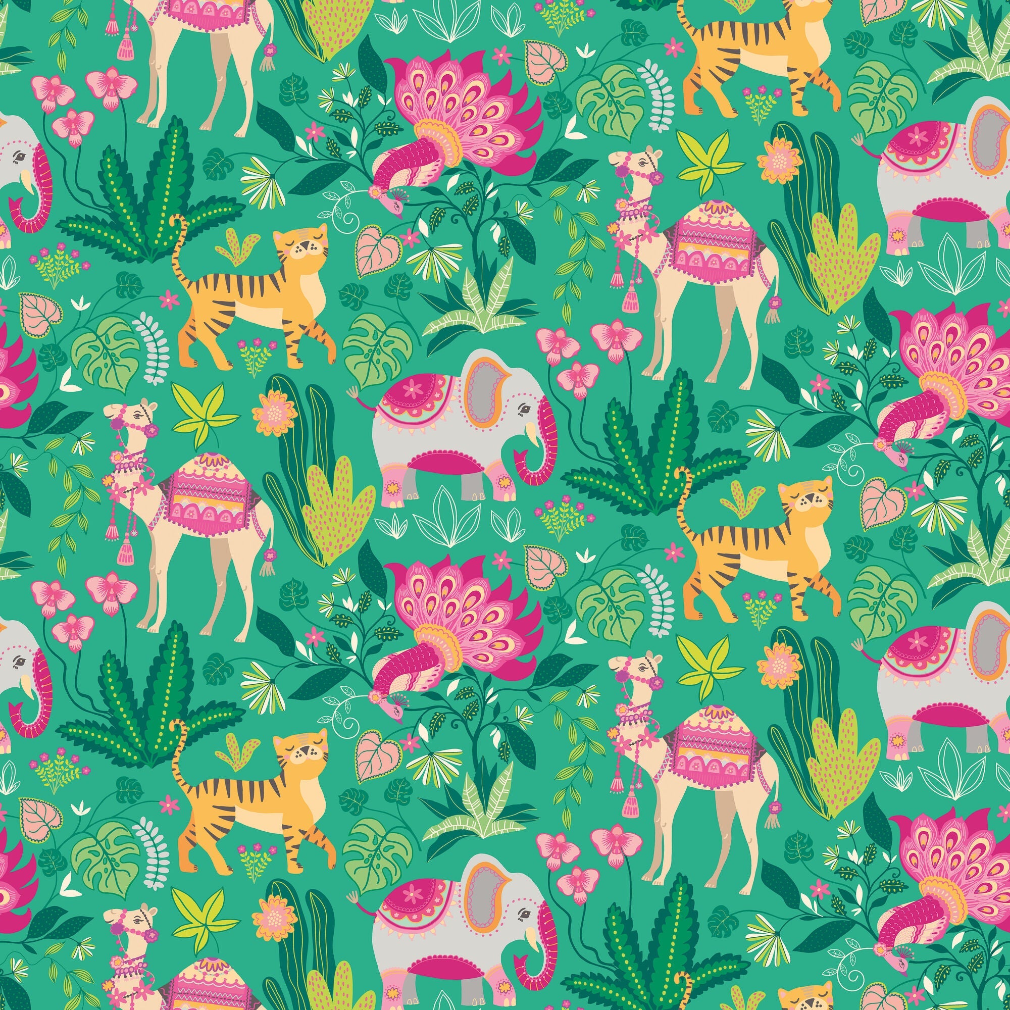 WGU50136W Samba Safari Emerald Twist Wallpaper by Ohpopsi