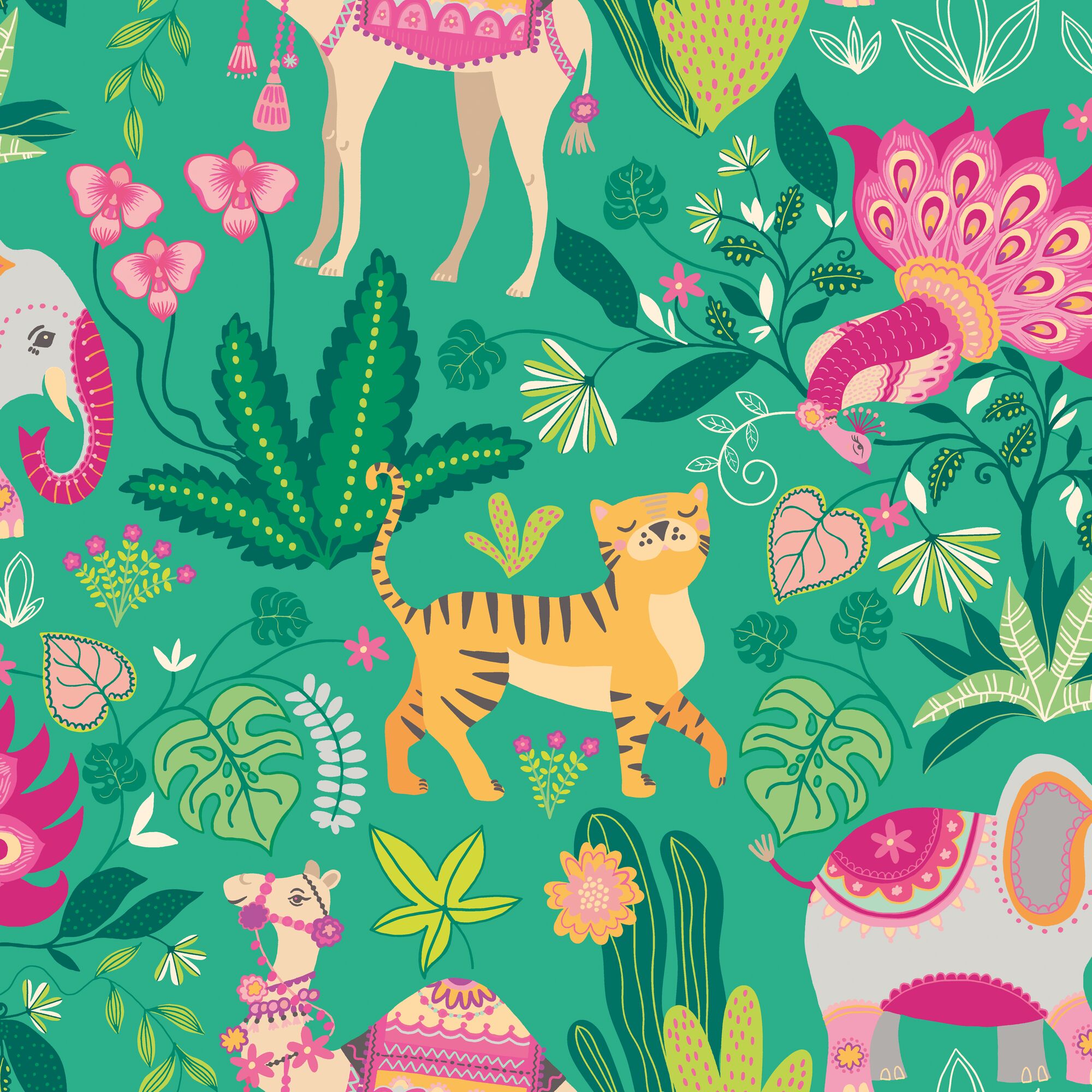 WGU50136W Samba Safari Emerald Twist Wallpaper by Ohpopsi