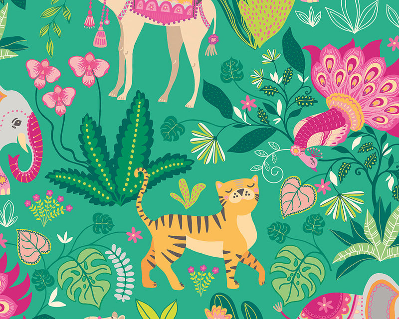 WGU50136W Samba Safari Emerald Twist Wallpaper by Ohpopsi