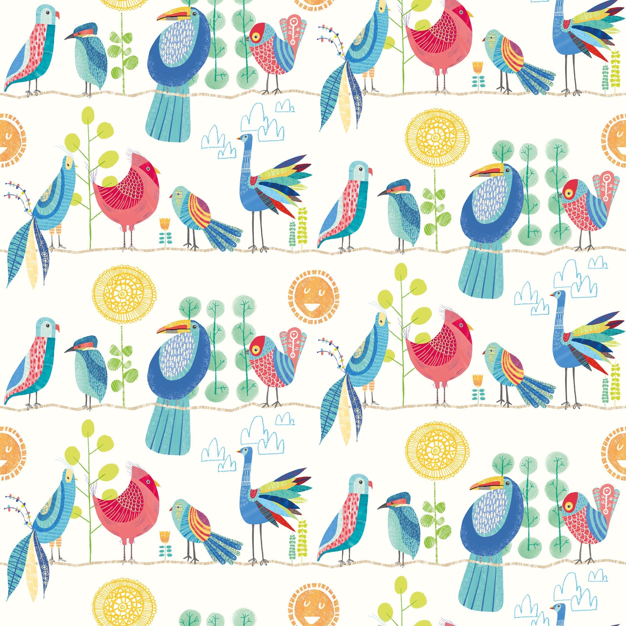 WGU50142W Feather Fandango Royal Bright Wallpaper by Ohpopsi