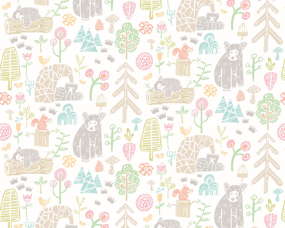 WGU50148W Honeywood Bears Sherbet Wallpaper by Ohpopsi