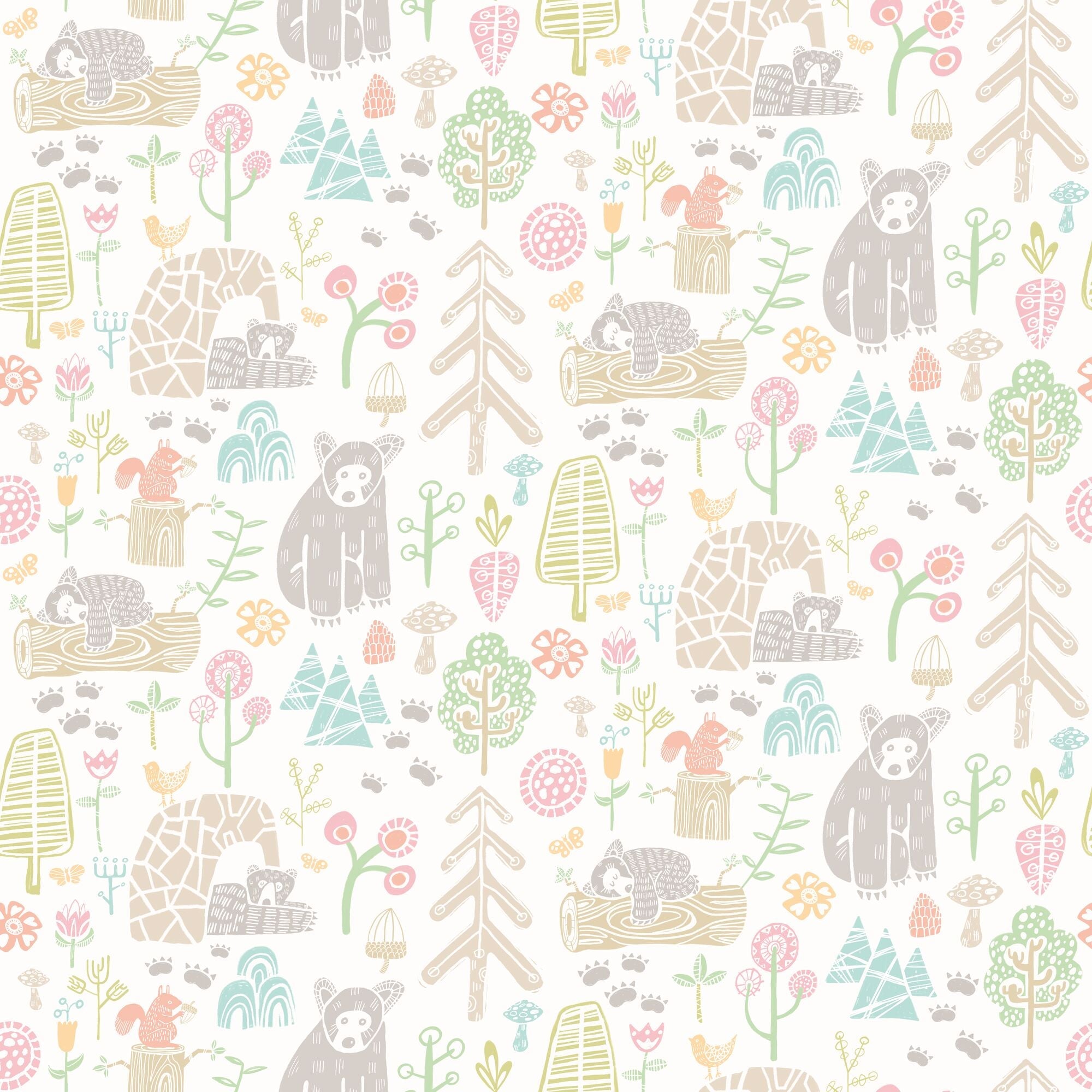 WGU50148W Honeywood Bears Sherbet Wallpaper by Ohpopsi