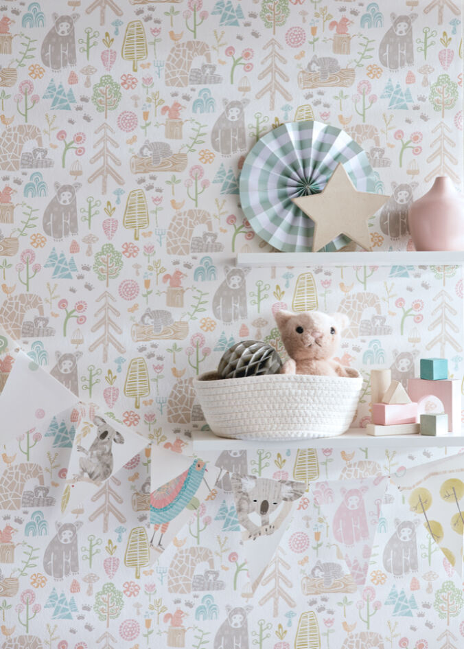 WGU50148W Honeywood Bears Sherbet Wallpaper by Ohpopsi