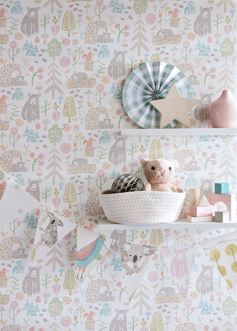 WGU50148W Honeywood Bears Sherbet Wallpaper by Ohpopsi