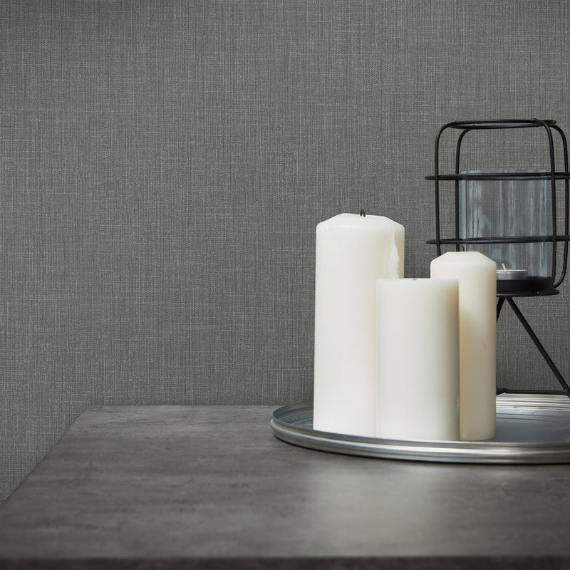 WH30100 Cotton Texture Welcome Home Silver Grey Wallpaper By Galerie