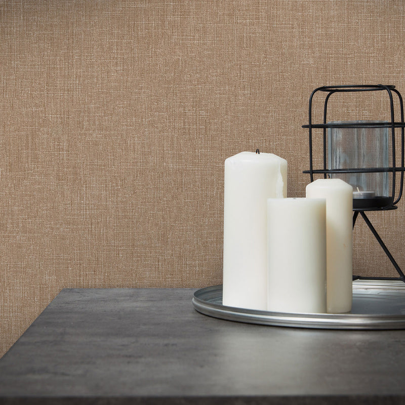 WH30103 Cotton Texture Welcome Home Bronze Brown Wallpaper By Galerie